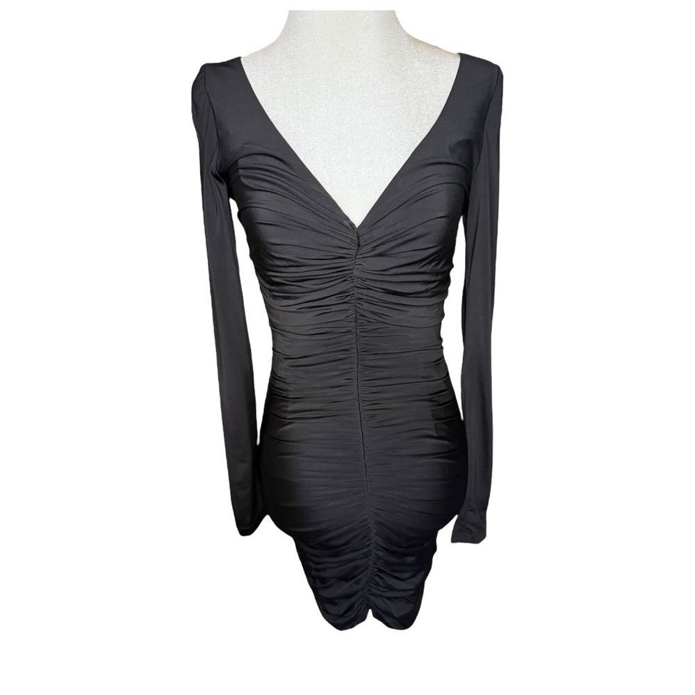 Jay Godfrey Bodycon Dress Ruched Cocktail Party Long Sleeve Black Size‎ 2 NWOT